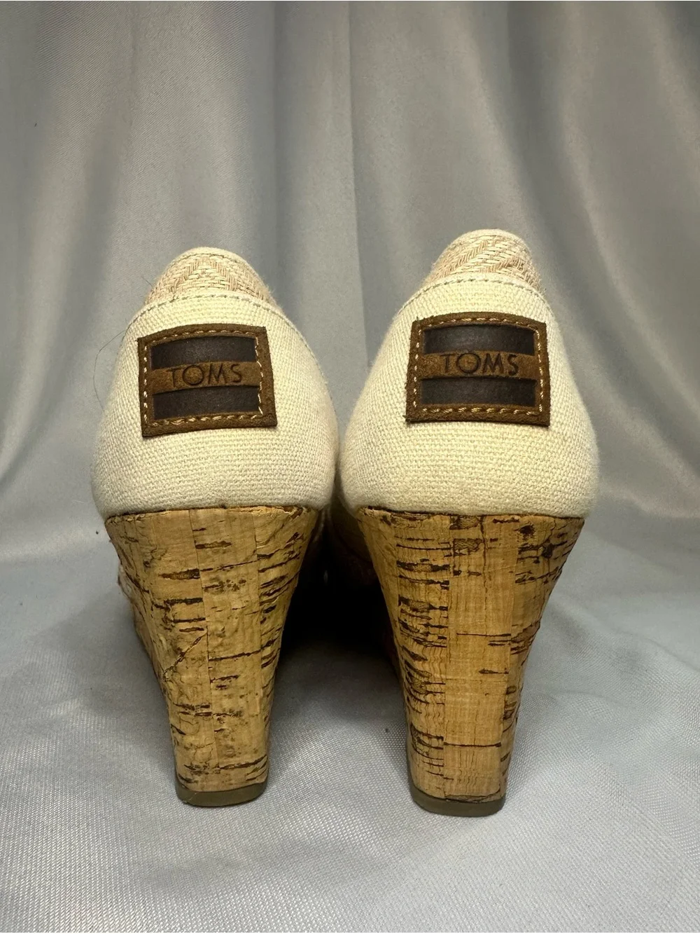 TOMS Neutral Beige Geometric Peep-Toe Wedge Espadrille